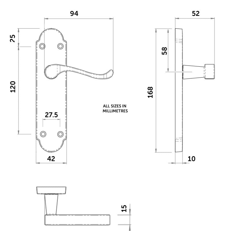 Diagram Image for Z775 Budget Shaped Scroll Latch Door Handle