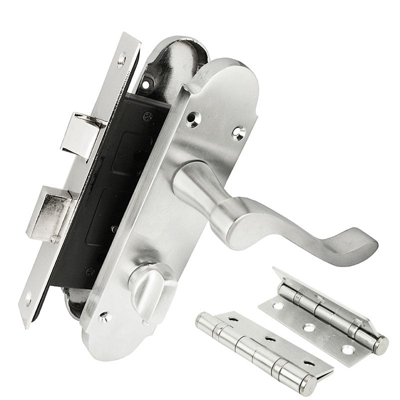 Handlestore Silver Z77 Scrolled Bathroom Door Handle Set, 63Mm Sashlock, 3" Hinge