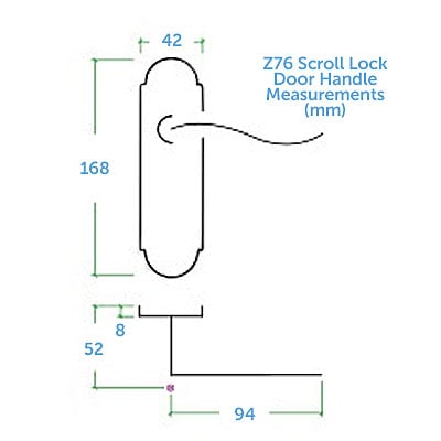 Diagram Image for Z77 Shaped Scroll Bathroom Door Handle Pack