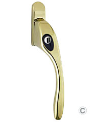 Mila cranked Prostyle espag window handle in a brass effect finish